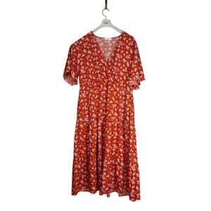 Kelimune Red Floral Faux Wrap Maxi Dress Size 20 Tiered Wedding Guest Plus Size